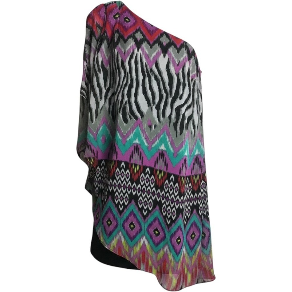 Bisou Bisou Michele Bohbot One Shoulder Dress Size 4 Zebra Geometric Print Black